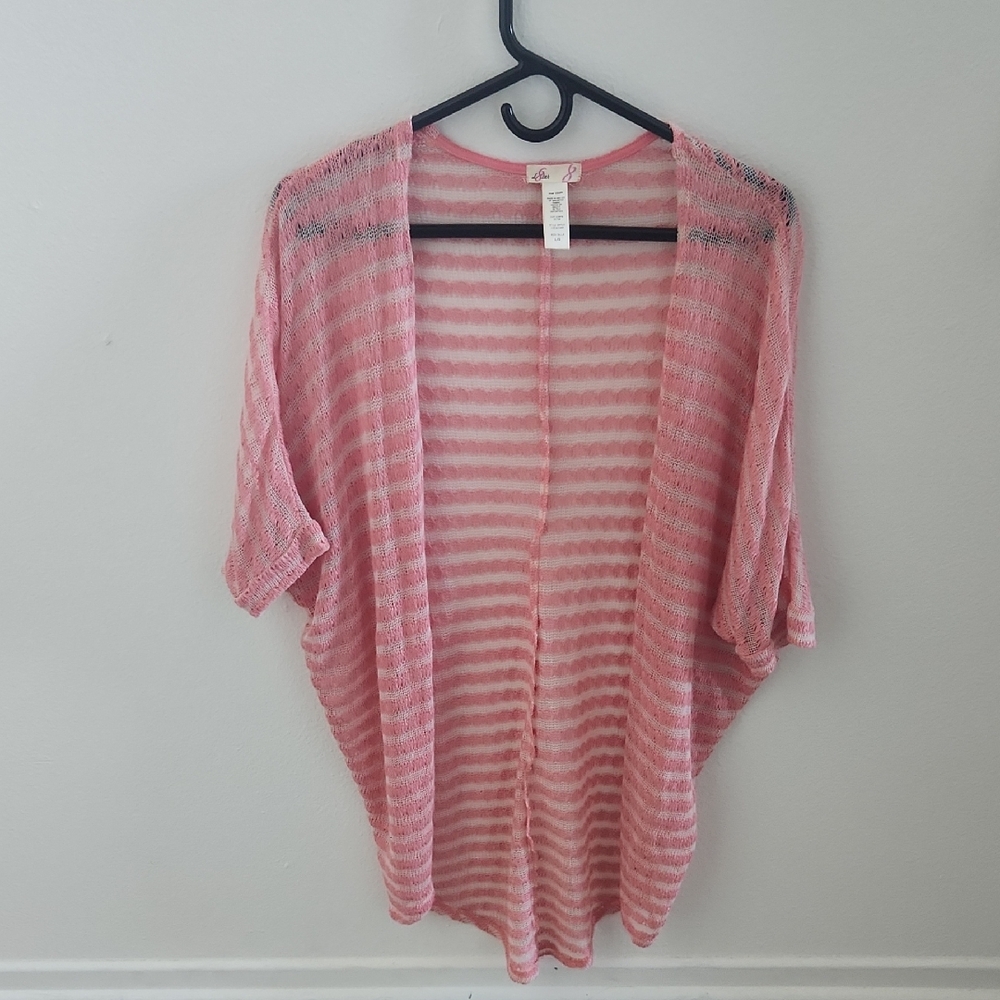 L8ter Pink Sheer Striped Cardigan